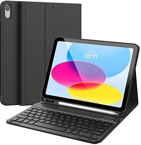 CHESONA Keyboard Case for iPad 10th Generation 10.9-inch 2022, Detachable Bluetooth Keyboard, Stand Folio Keyboard Cover with Pencil Holder, Rechargeable Keyboard for New iPad 10th Gen 2022 (Black)