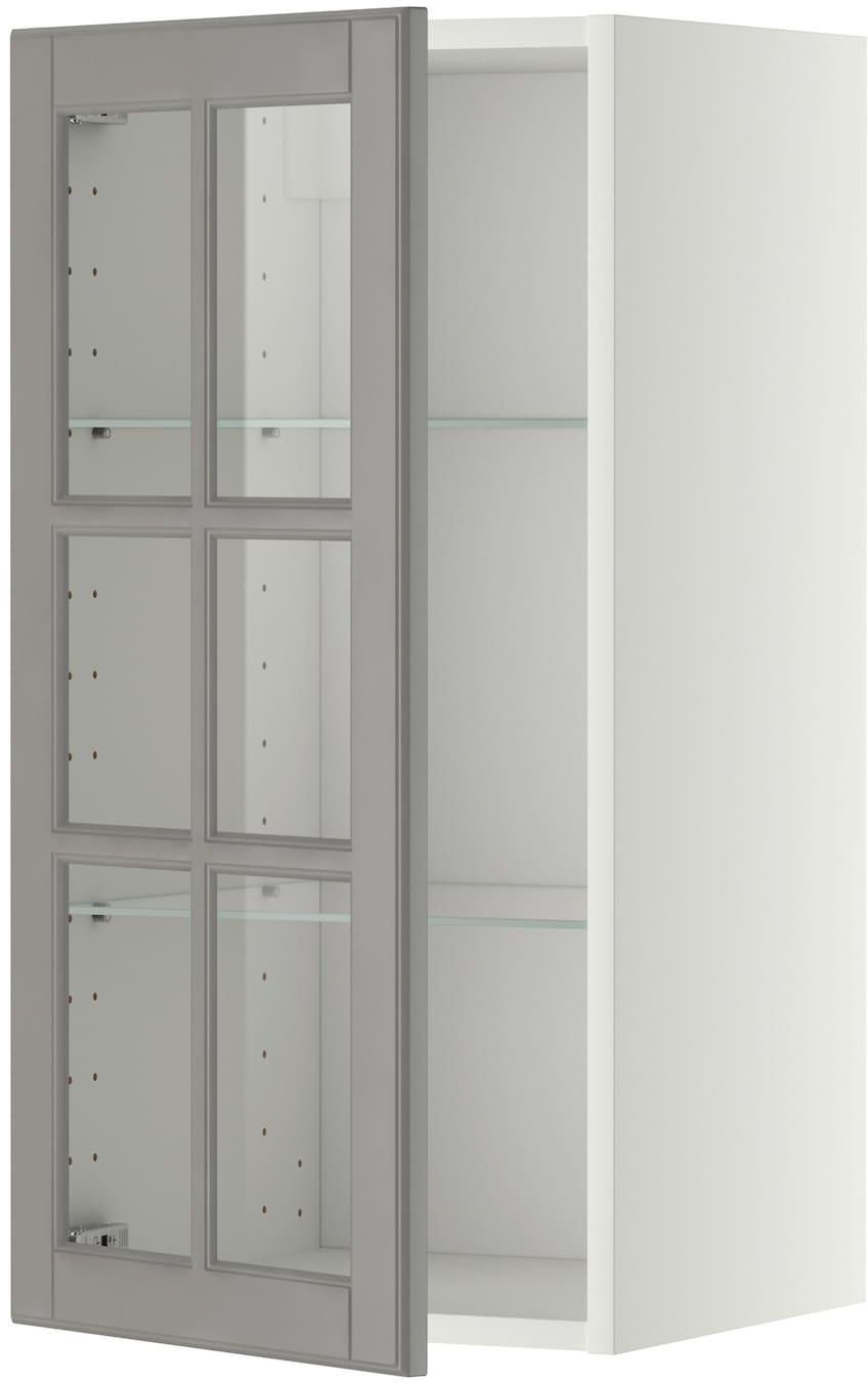 METOD خزانة حائط مع أرفف/باب زجاجي - أبيض/Bodbyn رمادي ‎40x80 سم‏