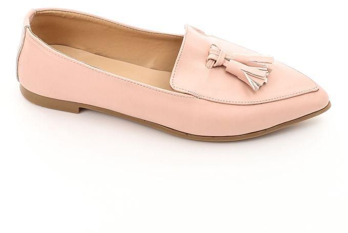 Ice Club Front Decorative Tassel Pointed Flats - Nude Pink
