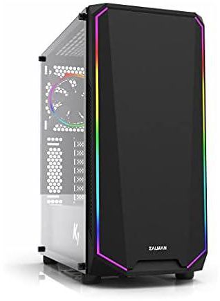 Zalman K1 Rev. B Mid Tower ATX Gaming PC Case, Addressable RGB Front Panel, Tempered Glass Side Panel, Includes (1x) ARGB 120mm Fan Rear and (1x) Black 120mm Fan Front (aRGB Panel)