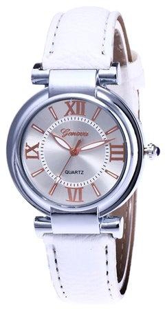ساعة يد بعقارب وسوار من الجلد مقاومة للماء طراز AWNTG-01-W0277 - مقاس 37 مم - لون أبيض للنساء