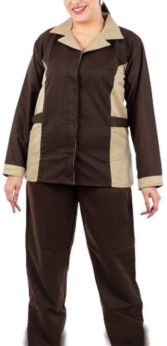 Women's Work Suit With Sleeves - Brown X Beige