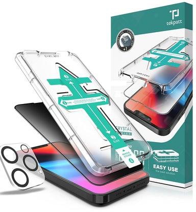 Tekpatt iPhone 13 Pro Max Screen Protector and Camera Lens Protector with Auto Alignment Kit [10X Military Shockproof] [Premium Diamonds HD 9H Tempered Glass for iPhone 13 Pro Max HD Clear] (Privacy)