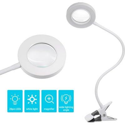 USB Direct Charge Clip-on Table Light Hands Free Magnifying Glass Desk Lamp for Close Work Bright LEDs Light with Magnifier for Reading Tasks Crafts White 20.00*8.00*13.00centimeter