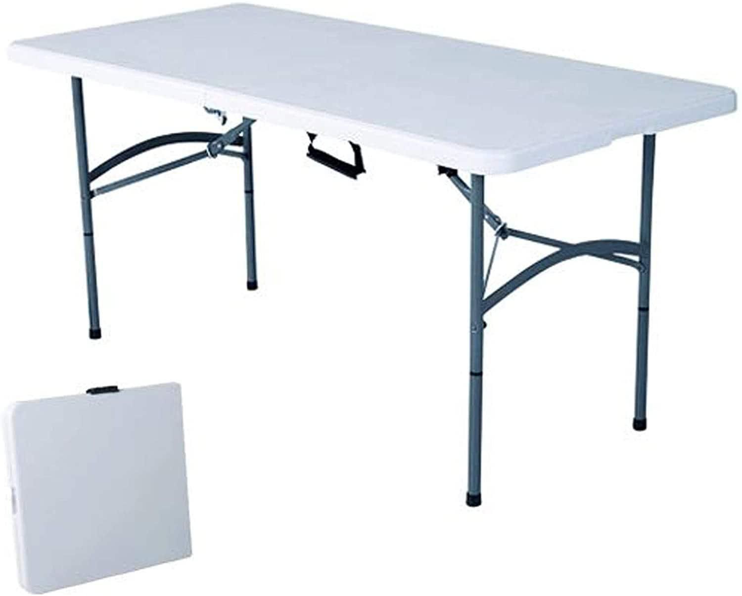 Idealt - Multipurpose Rectangle Table| 5ft Fold-in-Half Portable Plastic Picnic Table | Indoor Outdoor Portable Folding Plastic Dining Table for Picnic, Party, Camp w/Handle and Lock (White, 5)