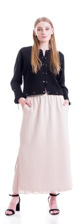 Elasticised Waist 2 Pocket Close Slit Maxi Skirt - Size: XL (Beige)