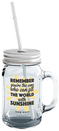 Quote Printed Mason Jar With Straw Clear/Silver/Black 15ounce