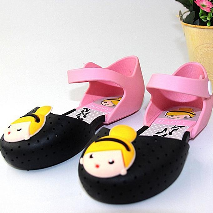 Fashion DM Little Girls Pattern Soft PVC Shoes Princess Kids Children Toddler Baby-Black