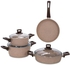 Cookware Set 7 pieces - Pots and Pans set Granite Non Stick Coating 100% | PFOA FREE, Base Cooking Set Pots and Pan | Casserole, Shallow Pot, Frypan with Bakelite Handles | Tempered Glass Lid. - Beige