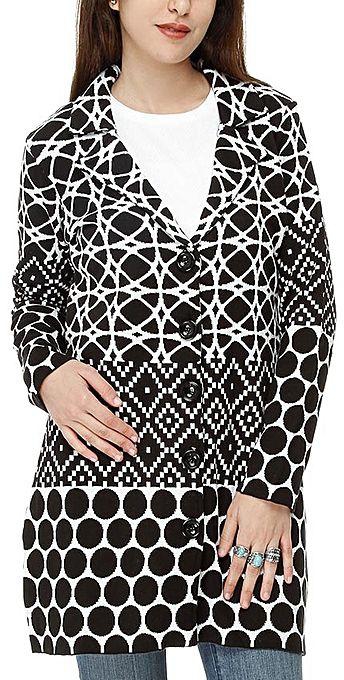 Bella Donna Knitted Jacket With Geometric Pattern-Black