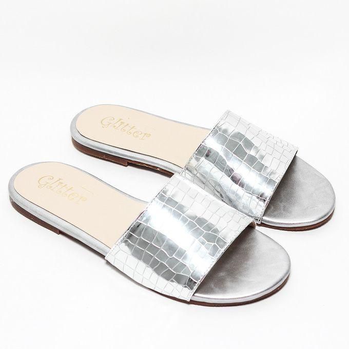 Glitter Women Open Toe Slippers - Silver