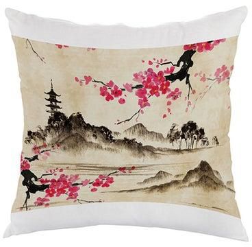 China's Countryside Printed Pillow Beige/White/Pink 40x40cm