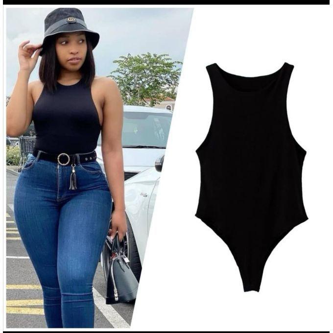 Fashion Classic Fashion Pin Down Armless Top For Ladies- Body Suit