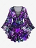 Plus Size Flare Sleeves Glitter Colorful Skulls Rose Flower Leaf Print Ombre Lattice Top - 6x