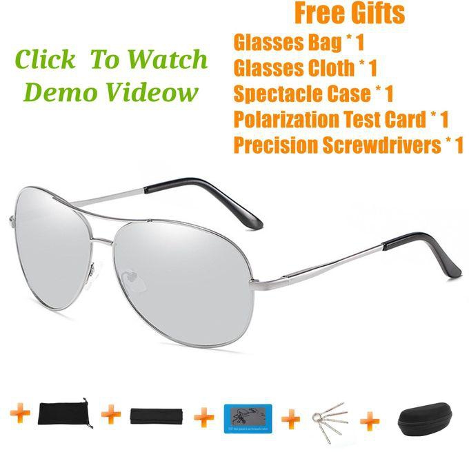 Fashion Aviator Sunglasses Metal Frame Polarized Sunglasses For Men-Silver KBP