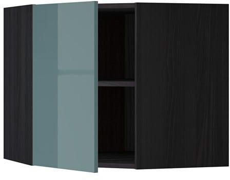 METOD Corner wall cabinet with shelves, black, Kallarp grey-turquoise