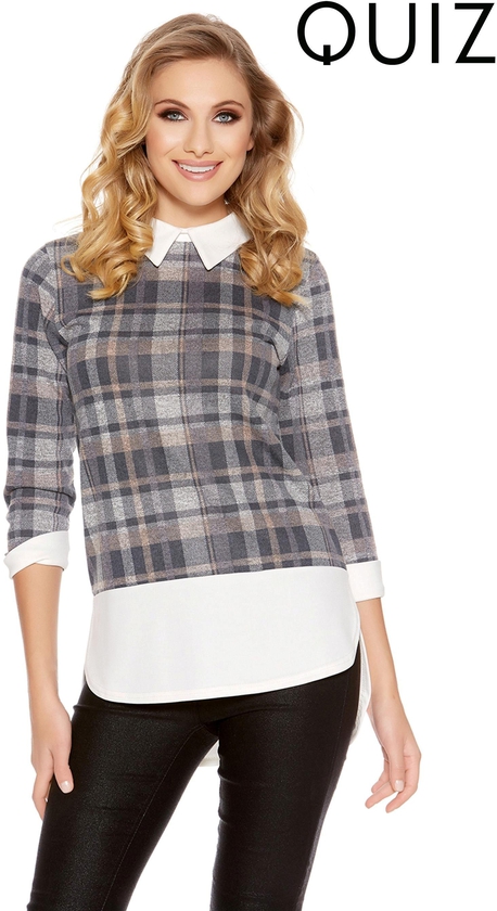 Quiz Knit Check Collared Top