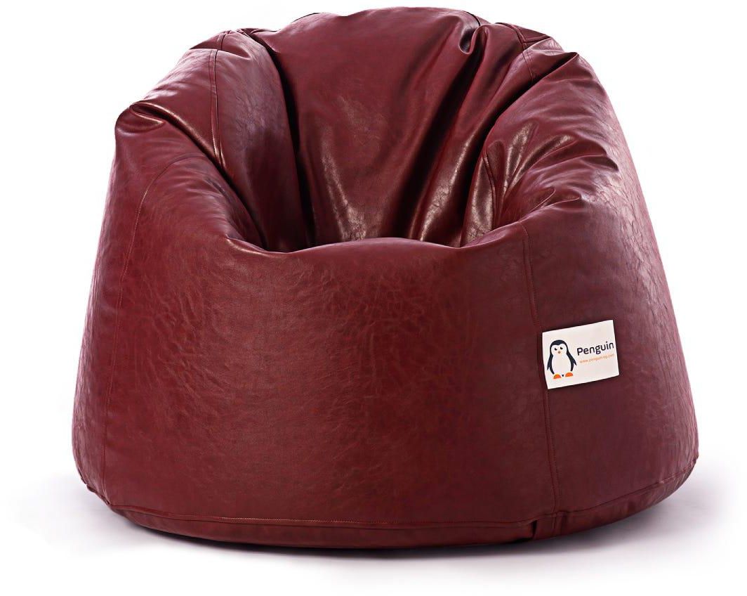 Get Penguin Leather Bean Bag, 70×95 cm - Dark Red with best offers | Raneen.com