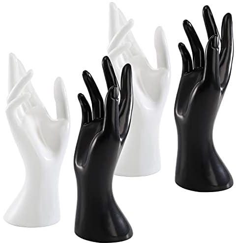 Okllen 4 Pack Female Mannequin Hand, Hand Ring Display Stand Jewelry Organizer Bracelet Bangle Necklace Holder for Hand Chain, Finger Ring, Glove, White & Black, Right Hands