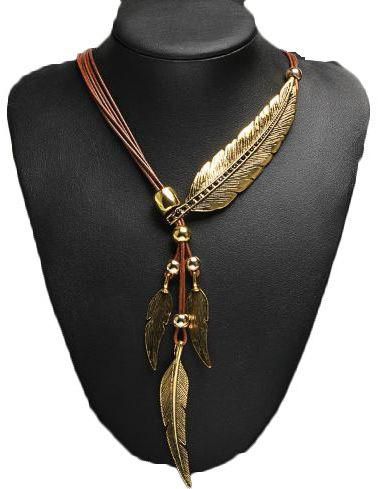 Womens necklace on the feathers pattern of gold plated