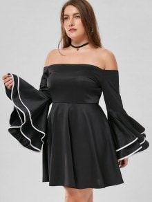 Plus Size Flare Sleeve Off The Shoulder Dress