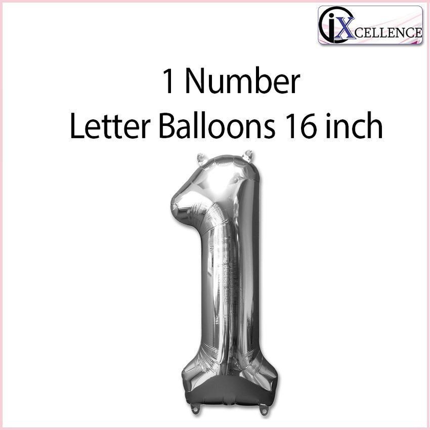[IX] Number 1 letter Balloon 16 inch  toys for girls (Silver)