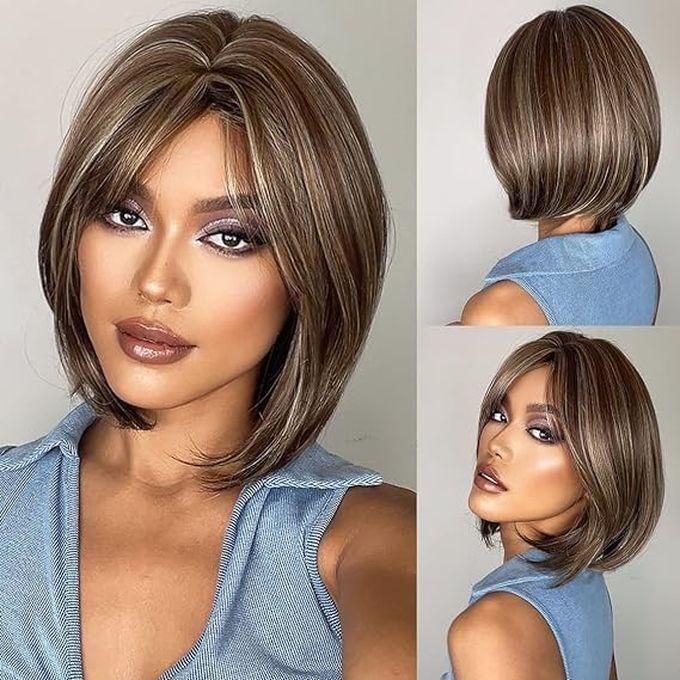 Short Straight Hair Synthetic Wig For Women, Elegant And Modern, Brown