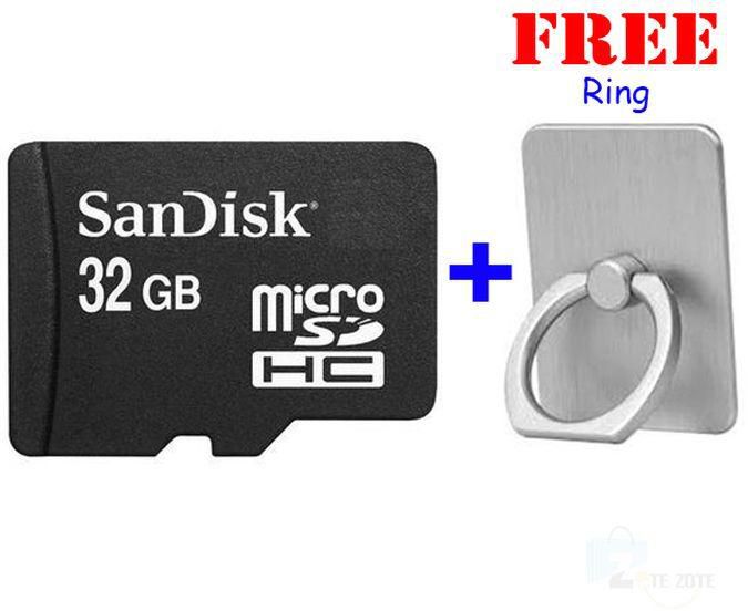 Sandisk 32GB Memory Card - Black + Free Phone Ring