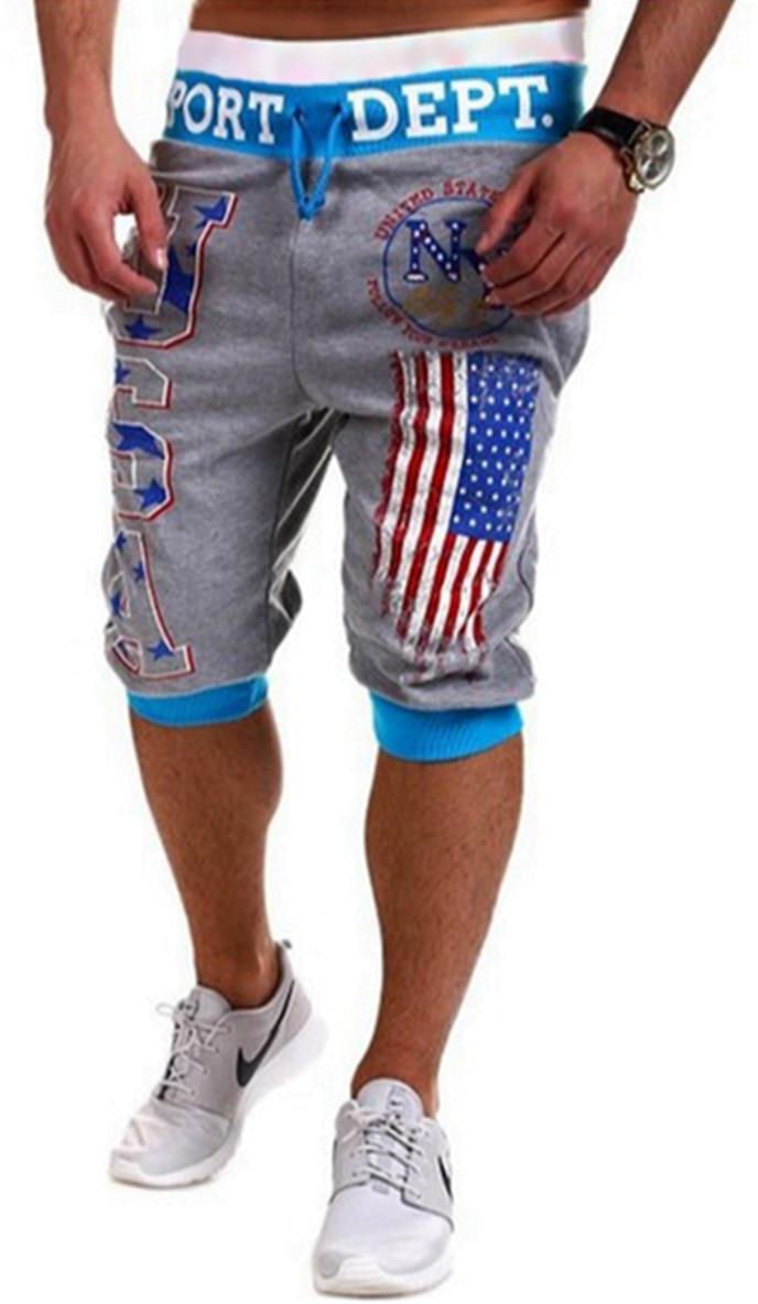 Men's Shorts Print Color Block Drawstring Tight Cuffs Cropped Pants