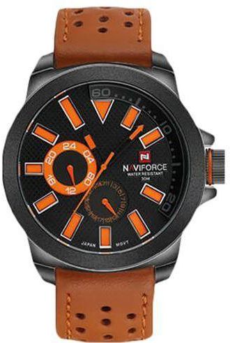 Naviforce Latest Chronograph Men's Black/Orange Dial Leather Band Watch - NF9064-BKOR