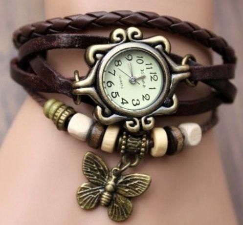 Women's Watches Genuine Leather Knit Vintage Watch with Butterfly pendant ‫(brown)