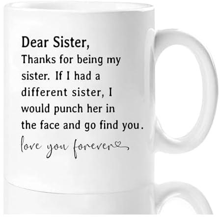Shqiueos Funny Sister Gifts-Thanks for Being My Sister Mug 11 Oz, Sister Birthday Gifts from Sister Brother, Valentines Day, Mothers Day Gifts for Big Sister, Soul Sister Present Cup
