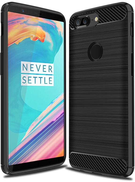 Oneplus 5T Smartphone Case Rugged Armor Carbon Fiber Soft TPU Shockproof Protective Case Black for Oneplus 5T 5.5''