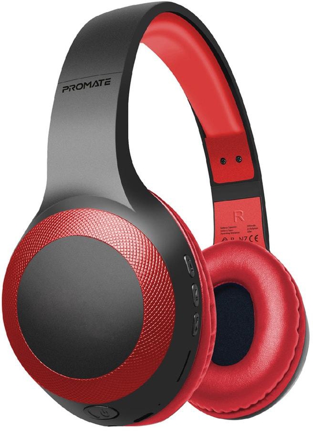 Promate Bluetooth Headphone, Over-Ear Deep Bass Wired/Wireless Headphone with Long Paytime, Hi-Fi Sound, Built-In Mic, On-Ear Controls, Soft Earpads, MicroSD Card Slot and AUX Port for iPhone, Samsung, iPad Pro, LaBoca Red