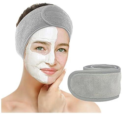 Wownect Facial Spa Headband, Ultra Soft Microfiber Adjustable Face Wash Headband Reusable Cloth Stretch Towel [3.1 x 24.8 inch] Make Up Wrap for Face Washing, Shower, Facial Mask, Gym, Yoga - Grey