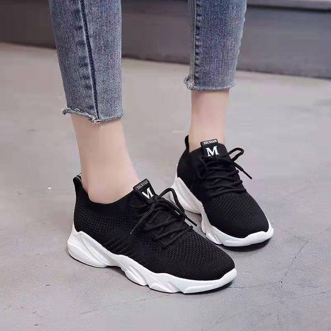 Fashion Lace Up Sneakers Women's Shoes-Black