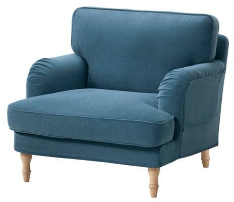 STOCKSUND Armchair, Ljungen blue, light brown/wood