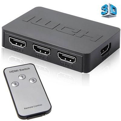 HDMI Splitter 3 Port Hub Box Auto Switch 3 In 1 Out Switcher 1080p HD with Remote Control for XBOX360 PS3 HDTV Projector black