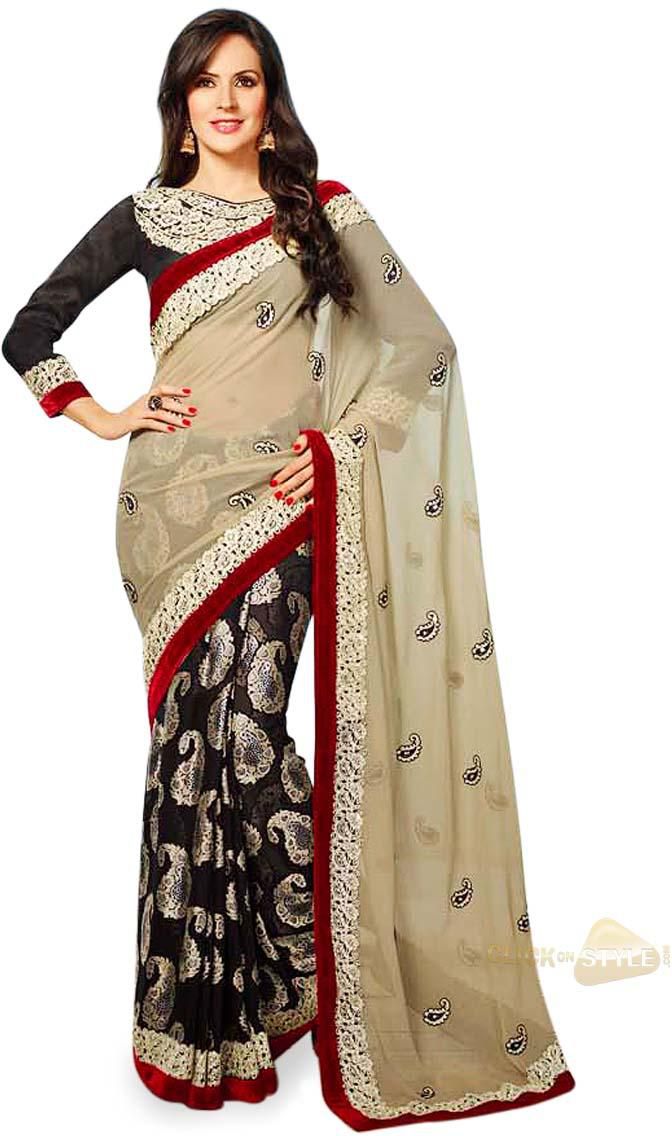Red And Black Color Georgette Designer Party Wear Saree