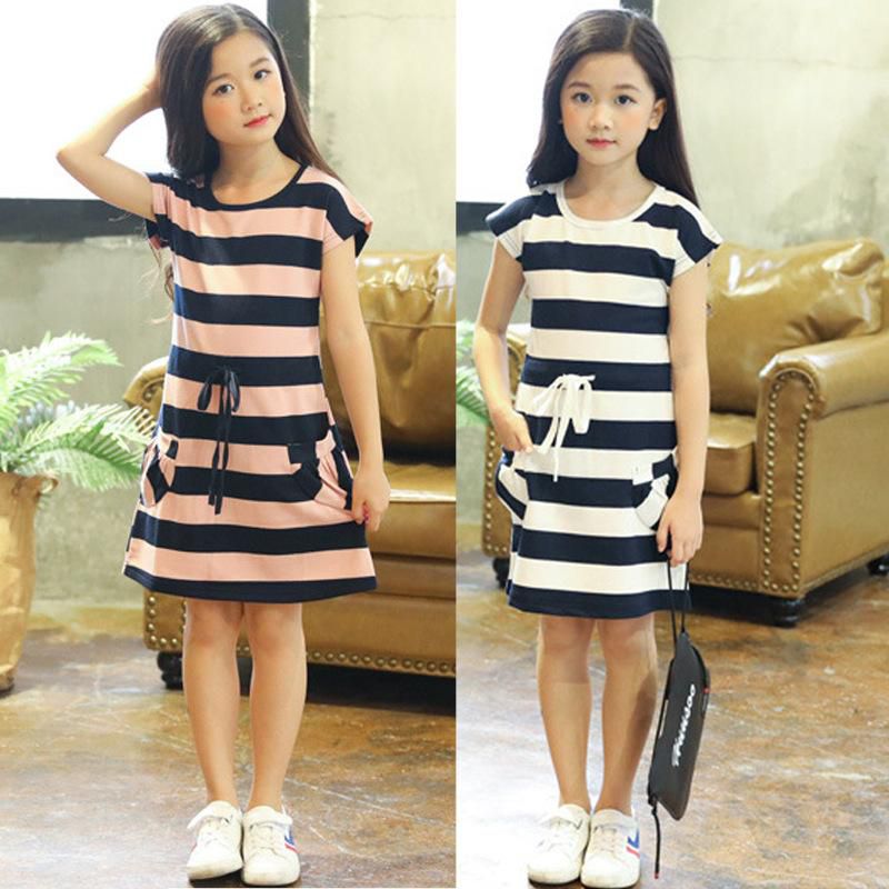 Koolkidzstore Girls Dress Striped Design - 4 Sizes (Pink - White)