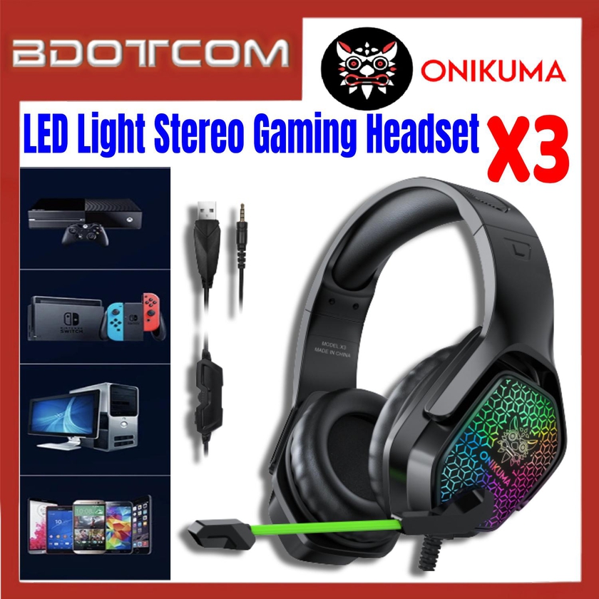 Onikuma X3 LED Light Stereo Noise Reduction 3.5mm Audio Jack Gaming Headset with Microphone