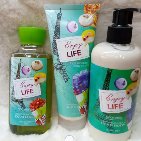 3 Pack Dear Body Enjoy Life Shower Gel, Body Lotion and Body Cream Sweet Fresh Scent Keep Fresh Revitalize and Smoothen Skin Carre Body Health and Beauty  Body Lotions Shower Gel B