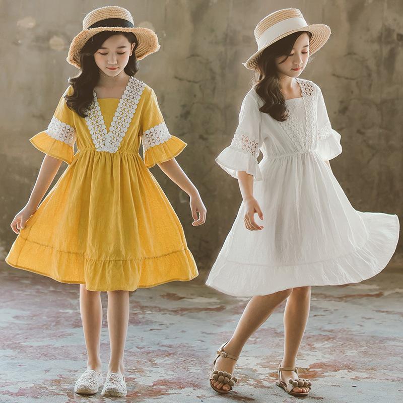 Koolkidzstore Big Girl Dress Lace Dress 165 - 7 Sizes (Yellow - White)