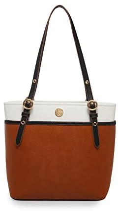 Anne Klein Classic ak Pocket Tote, Ginger Biscuit/Anne White/Black, Ginger Biscuit/Anne White/Black, One size