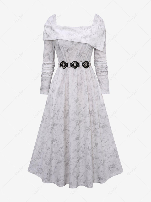 Plus Size Turn Down Shawl Neck Rivet Belted Pocket Velvet A Line Midi Casual Dress - 5x | Us 30-32