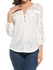 Meaneor New Women Casual V-Neck 3/4 Sleeve Floral Lace Button Blouse Tops-White
