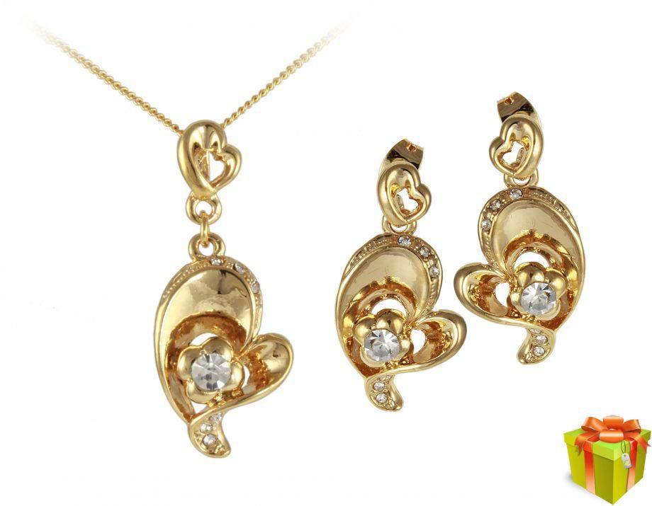 طقم مجوهرات نسائي من قطعتين مطلي بالذهب 18 قيراط بتصميم قلوب براقة من في بي جولز