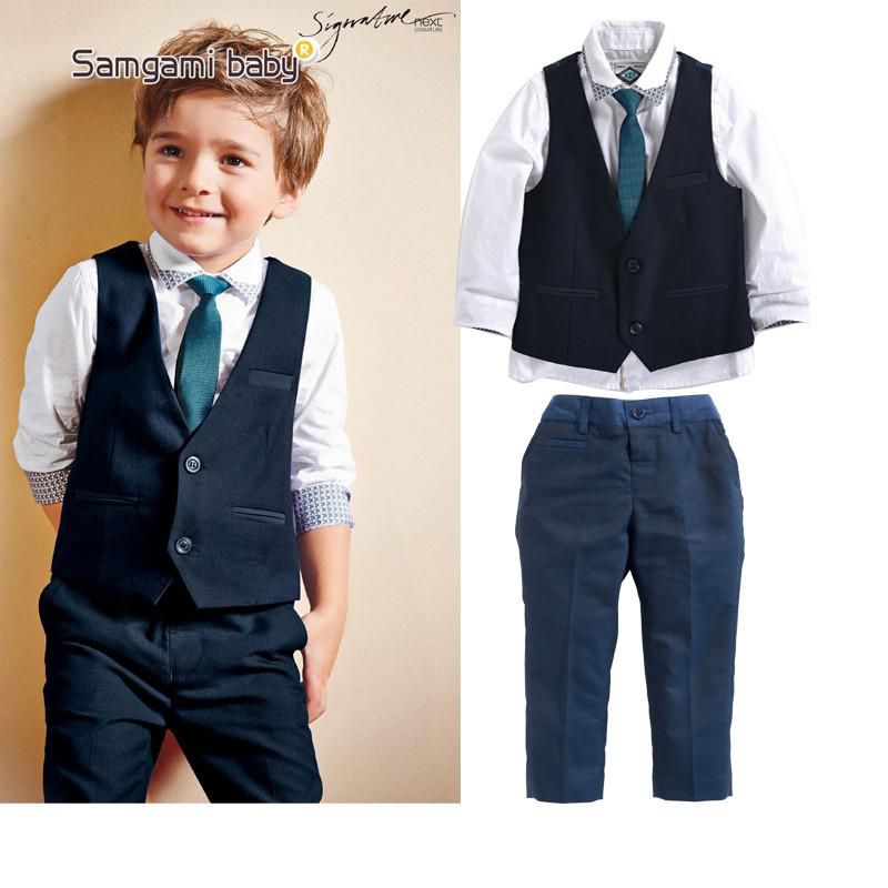 Dealwelove Boy Shirt + Vest + Pants + Tie Child Gentleman 4 Piece Set Suit