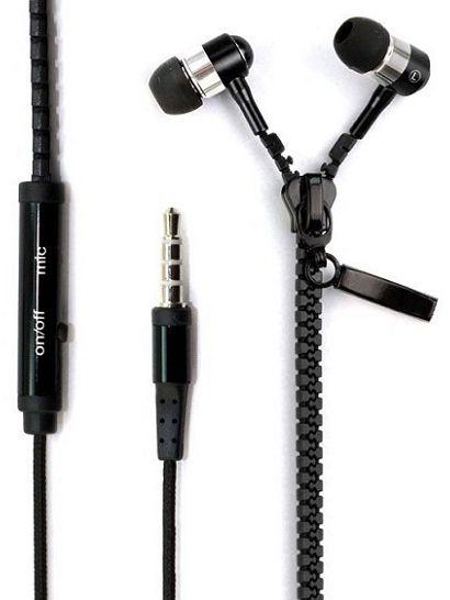 Black Headset In Ear Metal Zipper Earphones Headphones with Mic 3.5mm for iPhone Samsung
