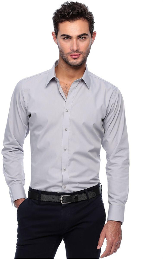 Paolo Giardini Slim Fit Long Sleeve Dress Shirt - Xl, Silver